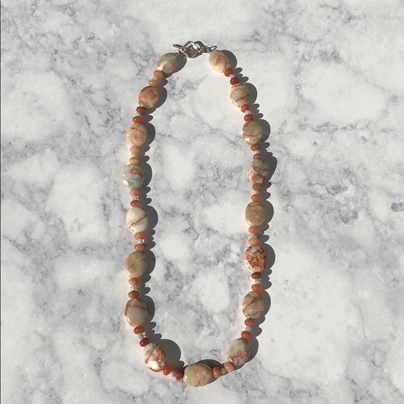 Jewelry - 3/$10 Coral and gray hand beaded necklace